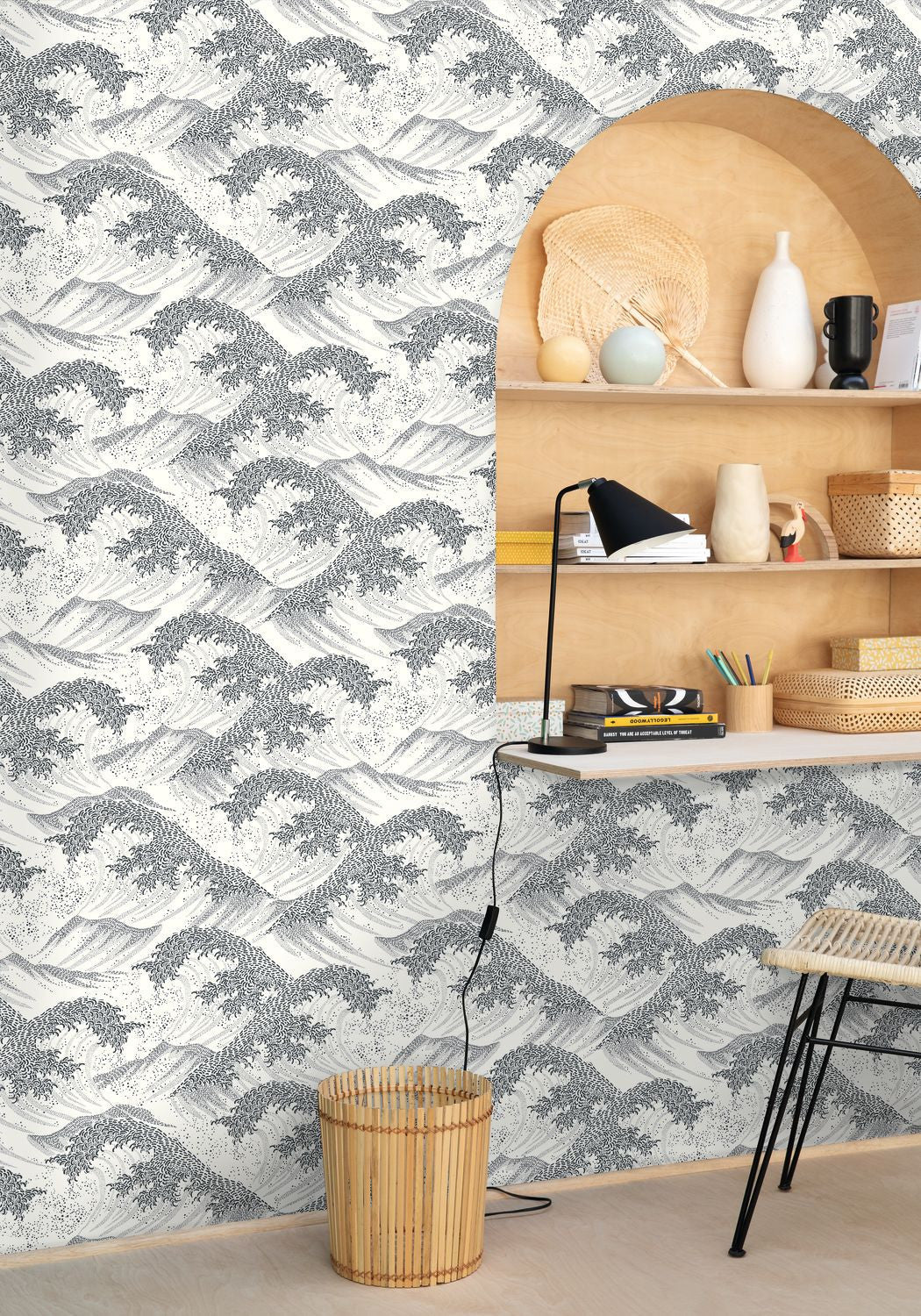 Waves Wallpaper - Blanc Noir - Caselio - 104360945 - Premier Wallcovering