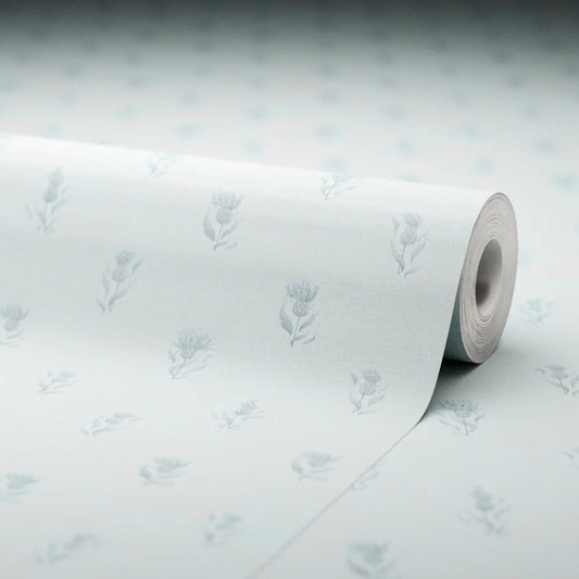 Wee Thistle Wallpaper - Cornflower Blue on Mineral Mist - LAN100354 - Lucie Annabel - Premier Wallcovering