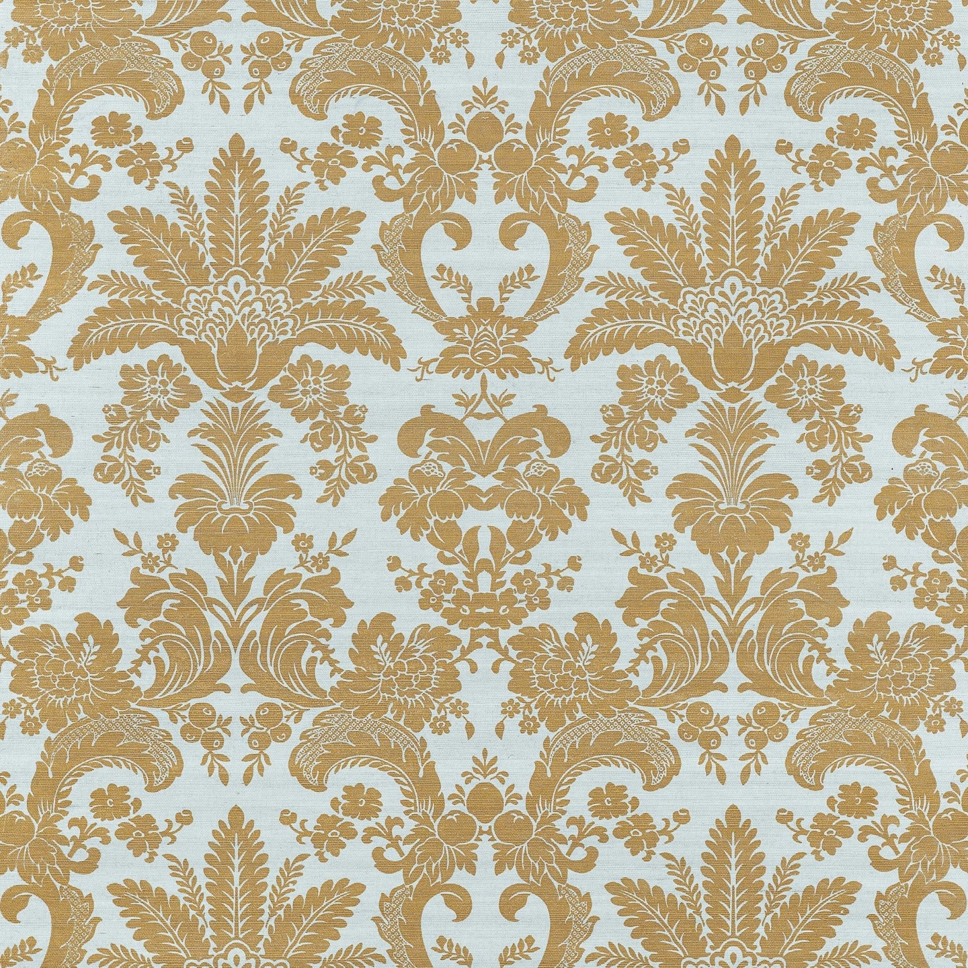 West Indies Damask Wallpaper - Metallic Gold on Aqua - Thibaut - T3629 - Premier Wallcovering