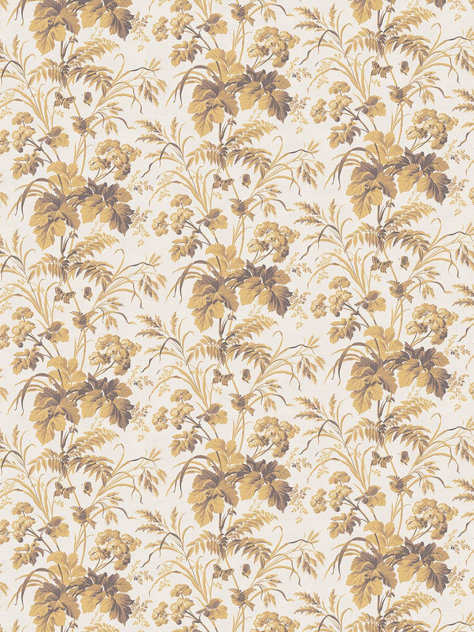 Where The Wildflowers Grow Recycled Velvet Fabric - Mustard Yellow - Divine Savages - DVS163-WLD-FLOW-MUST-VEL-MET - Premier Wallcovering