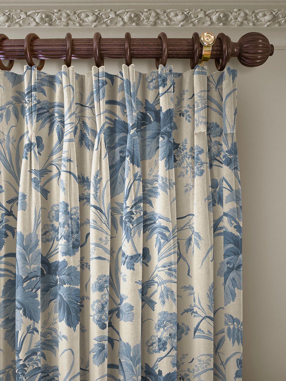 Where The Wildflowers Grow Recycled Velvet Fabric - Blue Cream - Divine Savages - DVS165-WLD-FLOW-BLUE-VEL-MET - Premier Wallcovering