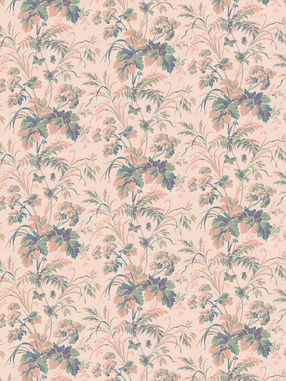 Where The Wildflowers Grow Recycled Velvet Fabric - Peach - Divine Savages - DVS168-WLD-FLOW-PEACH-VEL-MET - Premier Wallcovering