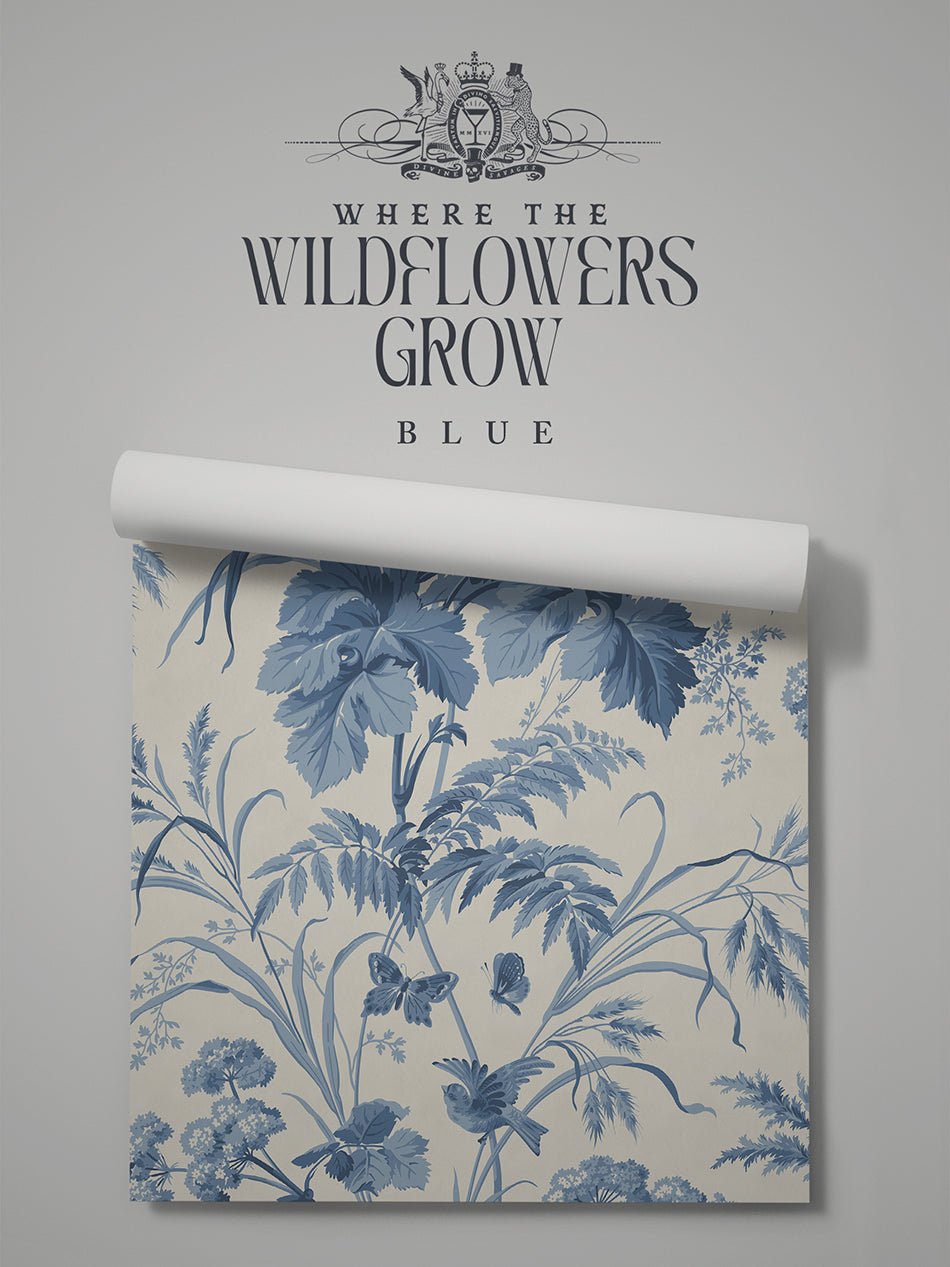 Where The Wildflowers Grow Wallpaper - Blue - Divine Savages - DVS165-WLD-FLOW-BLUE-WR - Premier Wallcovering