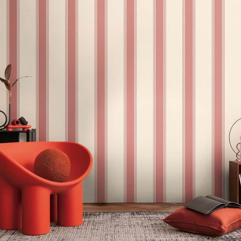 Wide Linear Stripe Wallpaper - Cream/Red - Michalsky Living - 39983-1 - Premier Wallcovering