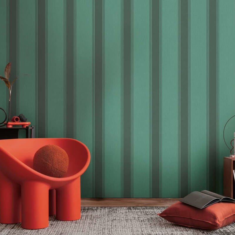 Wide Linear Stripe Wallpaper - Green/Black - Michalsky Living - 39983-4 - Premier Wallcovering