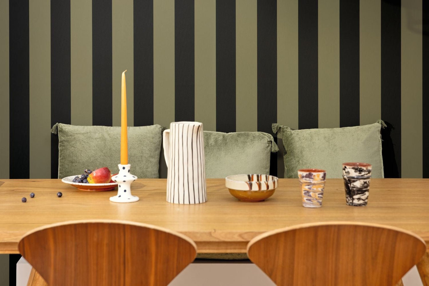 Wide Lines Wallpaper - Olive Noir - Caselio - 104027390 - Premier Wallcovering
