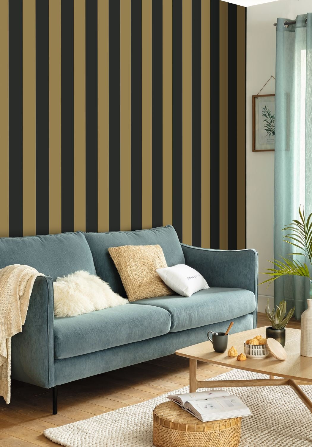Wide Lines Wallpaper - Noir Doree - Caselio - 104029329 - Premier Wallcovering