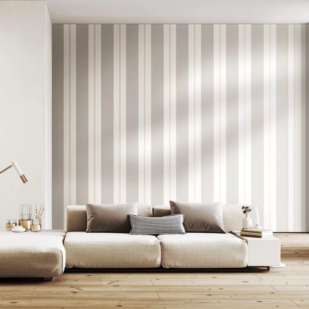 Wide Multi Stripe Wallpaper - Stone - Ohpopsi - SIS50137W - Premier Wallcovering