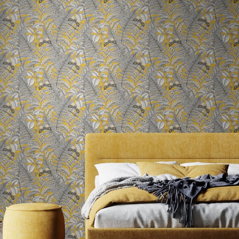 Wild Ferns Wallpaper - Mustard - Hoopla Walls - HWA1199W - Premier Wallcovering