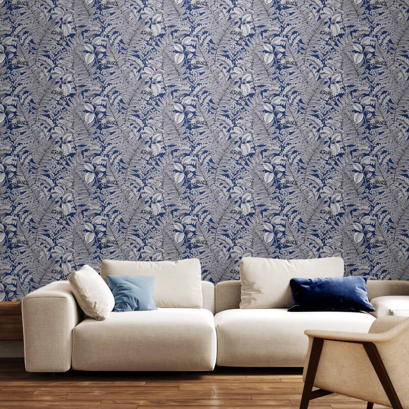 Wild Ferns Wallpaper - Indigo - Hoopla Walls - HWA1201W - Premier Wallcovering
