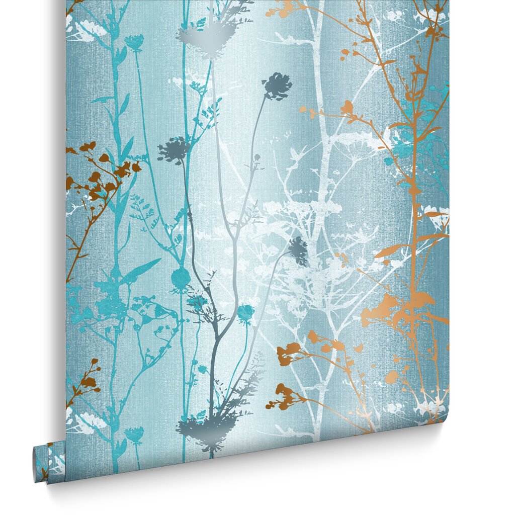 Wild Flower Wallpaper - Teal - Graham & Brown - 105894 - Premier Wallcovering