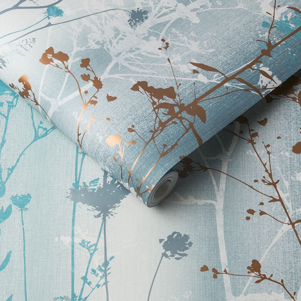 Wild Flower Wallpaper - Teal - Graham & Brown - 105894 - Premier Wallcovering