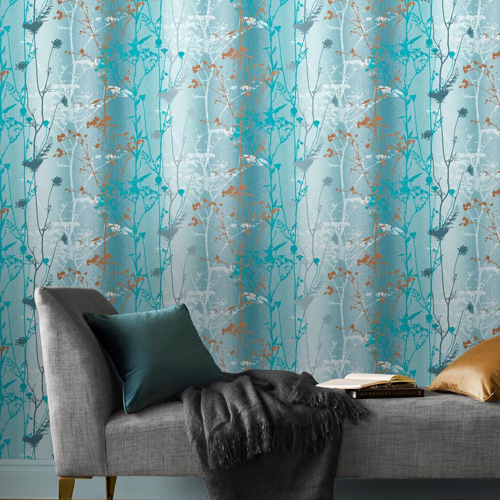 Wild Flower Wallpaper - Teal - Graham & Brown - 105894 - Premier Wallcovering