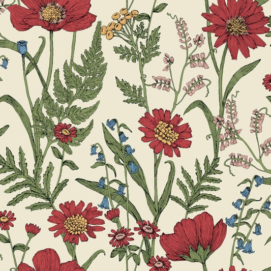 Wild Meadow Wallpaper - Red Multi - Fine Décor - FD43335 - Premier Wallcovering