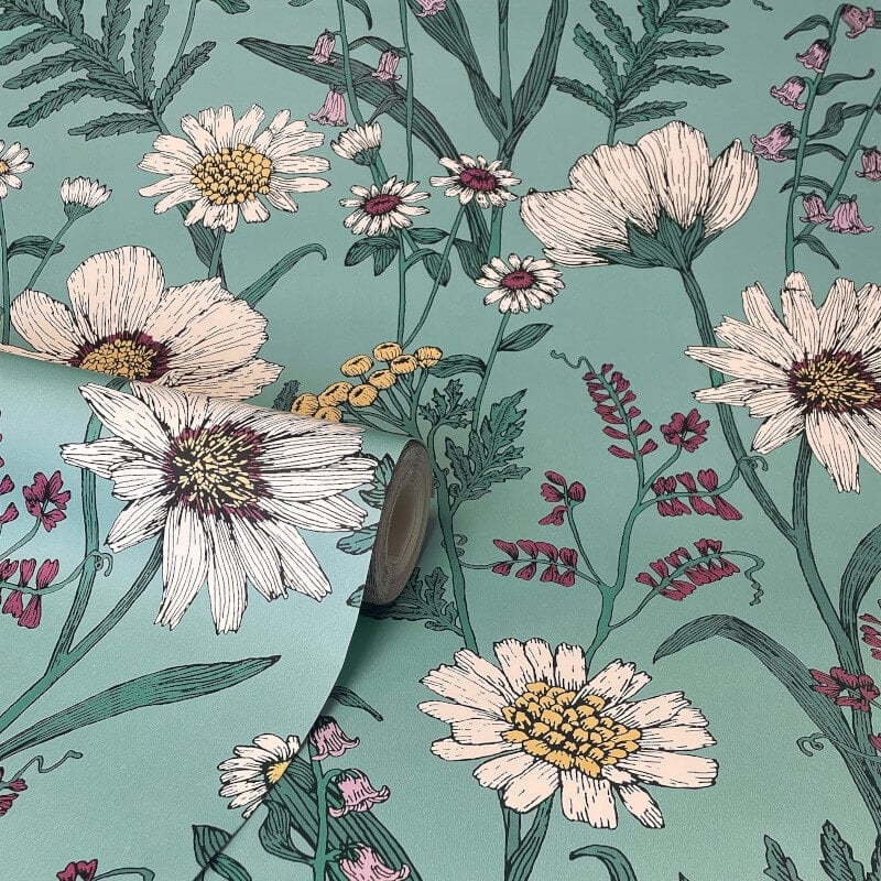 Wild Meadow Wallpaper - Blue Multi - Fine Décor - FD43338 - Premier Wallcovering