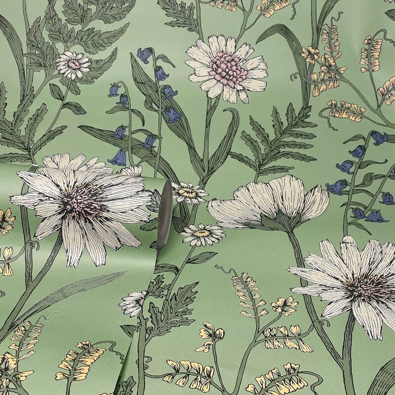 Wild Meadow Wallpaper - Sage Multi - Fine Décor - FD43337 - Premier Wallcovering