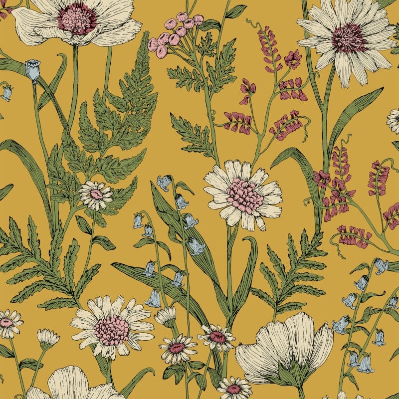 Wild Meadow Wallpaper - Mustard Multi - Fine Décor - FD43336 - Premier Wallcovering
