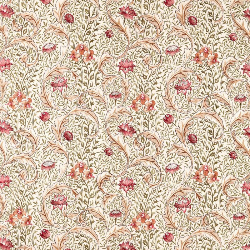 Wild Tulip & Vine Embroidery Fabric - Rose/Bayleaf - Morris & Co - 237664 - Premier Wallcovering