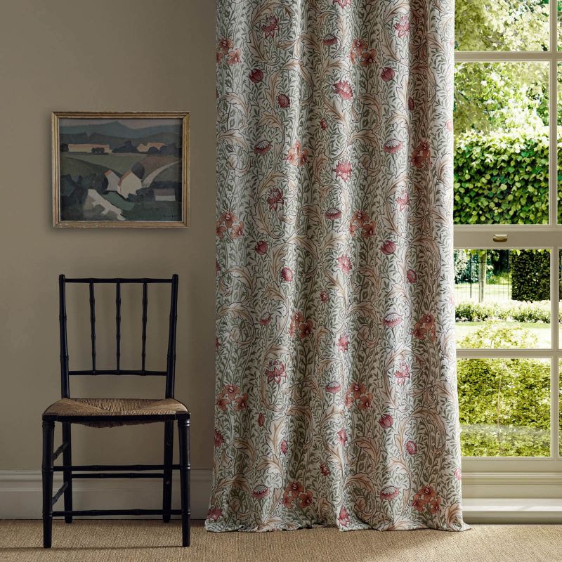 Wild Tulip & Vine Embroidery Fabric - Rose/Bayleaf - Morris & Co - 237664 - Premier Wallcovering