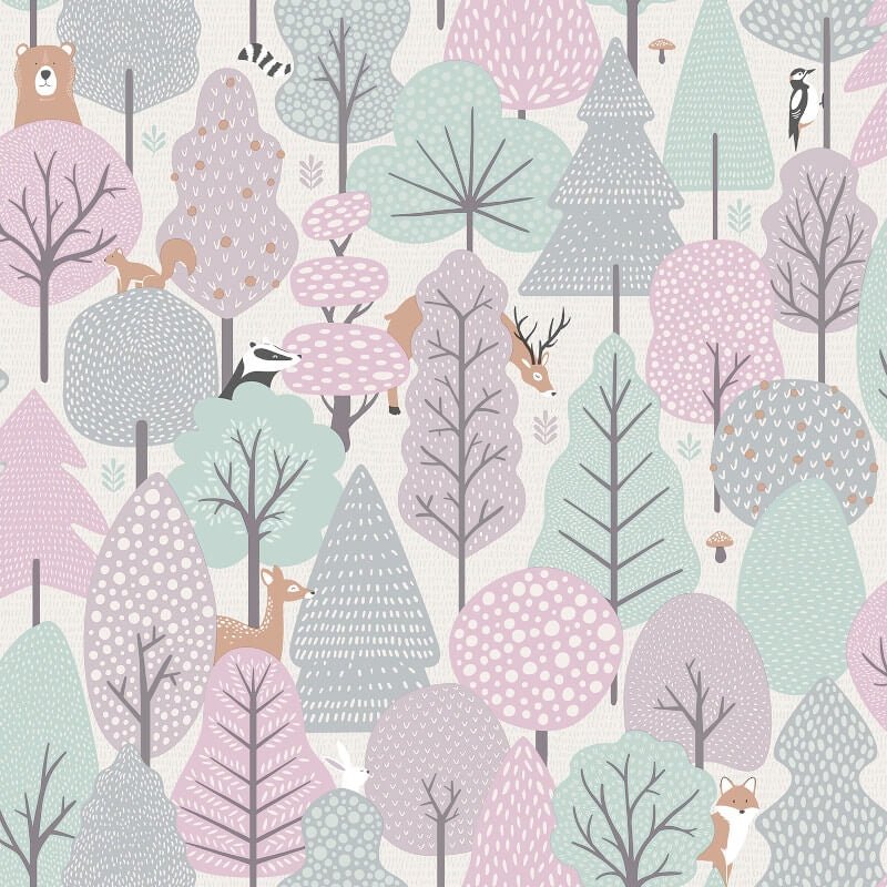 Wild Wood Metallic Wallpaper - Pink/Teal - Muriva - M51603 - Premier Wallcovering