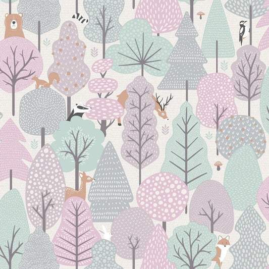 Wild Wood Metallic Wallpaper - Pink/Teal - Muriva - M51603 - Premier Wallcovering