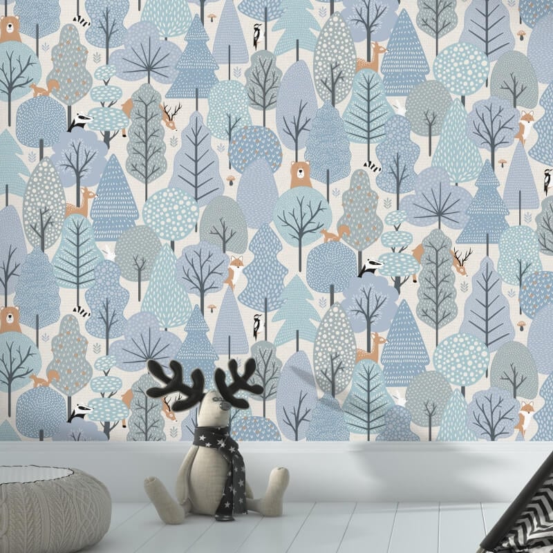 Wild Wood Metallic Wallpaper - Blue/Cream - Muriva - M51611 - Premier Wallcovering