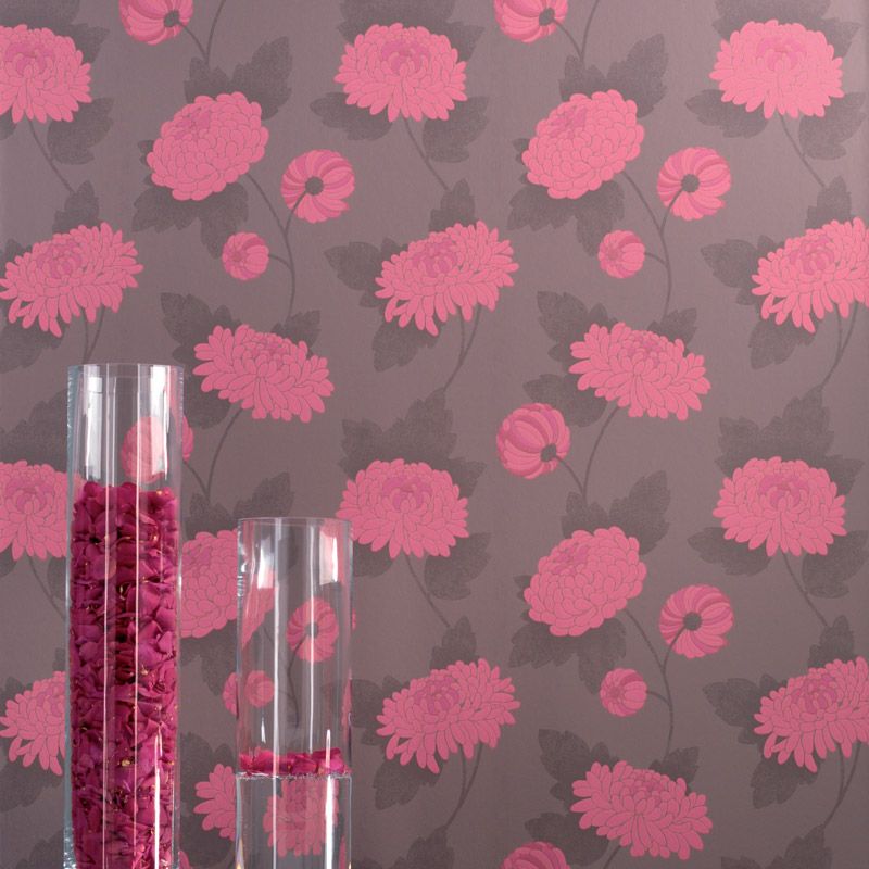 Wilde Chrysanthemum Wallpaper - Purple - Osborne & Little - W5450-03 - Premier Wallcovering