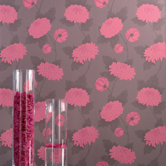 Wilde Chrysanthemum Wallpaper - Purple - Osborne & Little - W5450-03 - Premier Wallcovering