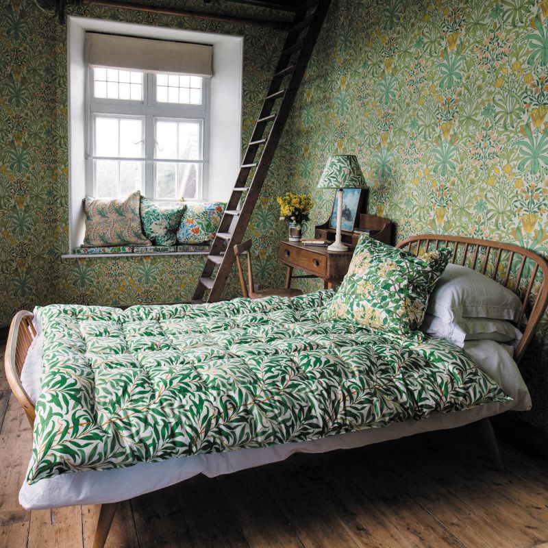 Willow Boughs Fabric - Olive/Turquoise - Morris & Co - 226841 - Premier Wallcovering