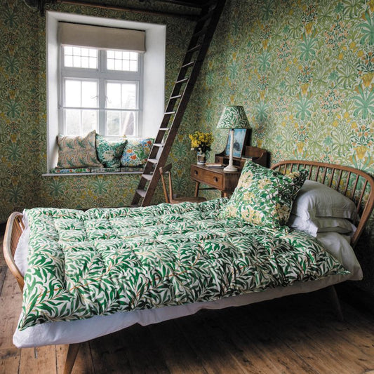 Willow Boughs Fabric - Olive/Turquoise - Morris & Co - 226841 - Premier Wallcovering