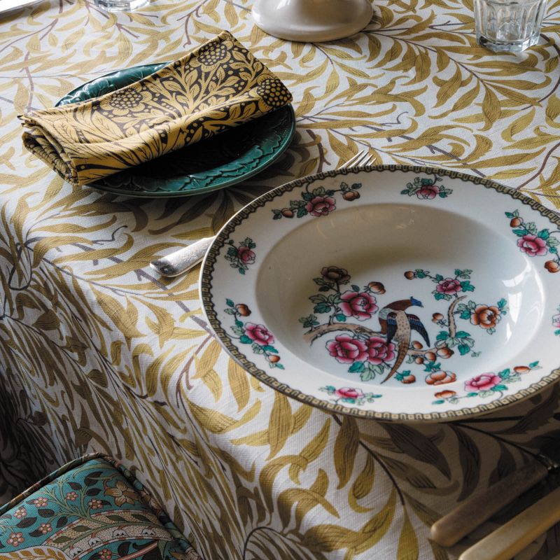 Willow Boughs Fabric - Olive/Turquoise - Morris & Co - 226841 - Premier Wallcovering