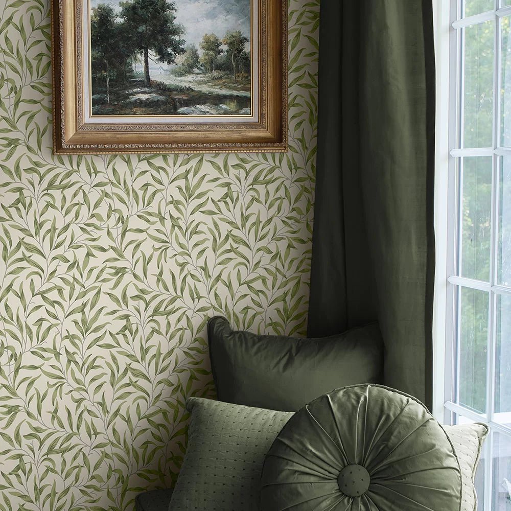 Willow Trail Wallpaper - Sprig Green - NextWall - NW54704 - Premier Wallcovering