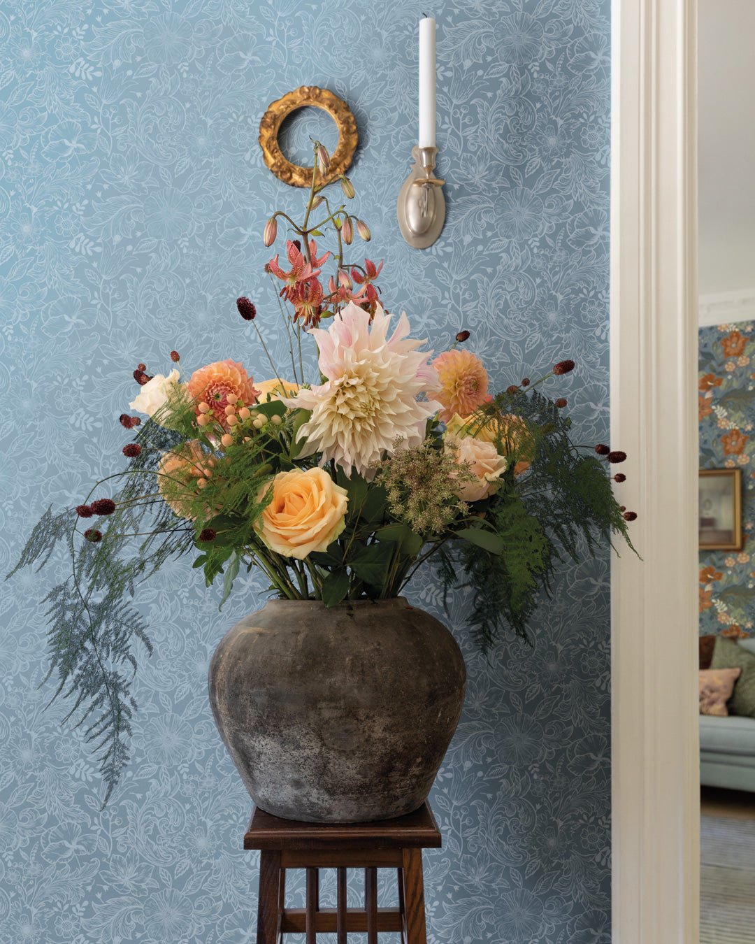 Wilma Wallpaper - Blue/Gray - Midbec - 13128 - Premier Wallcovering