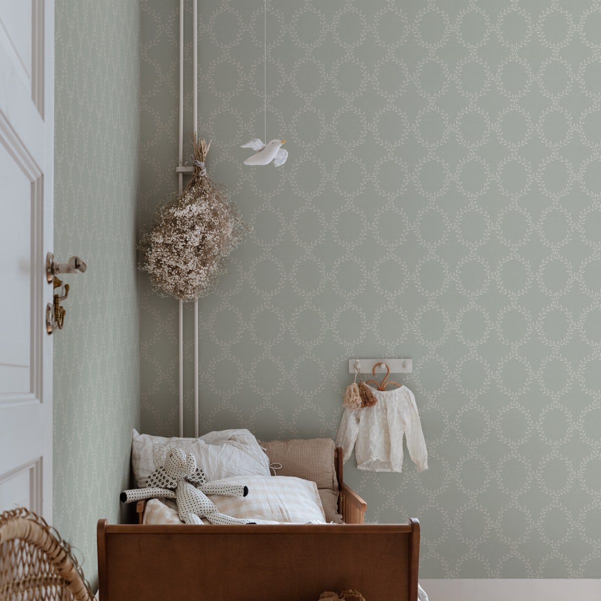 Wilma Wallpaper - Sage Green - Sandberg - S10201 - Premier Wallcovering