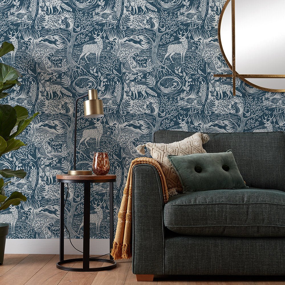Winter Woods Wallpaper - Blue - Furn - WWOODS/WP1/BLU - Premier Wallcovering