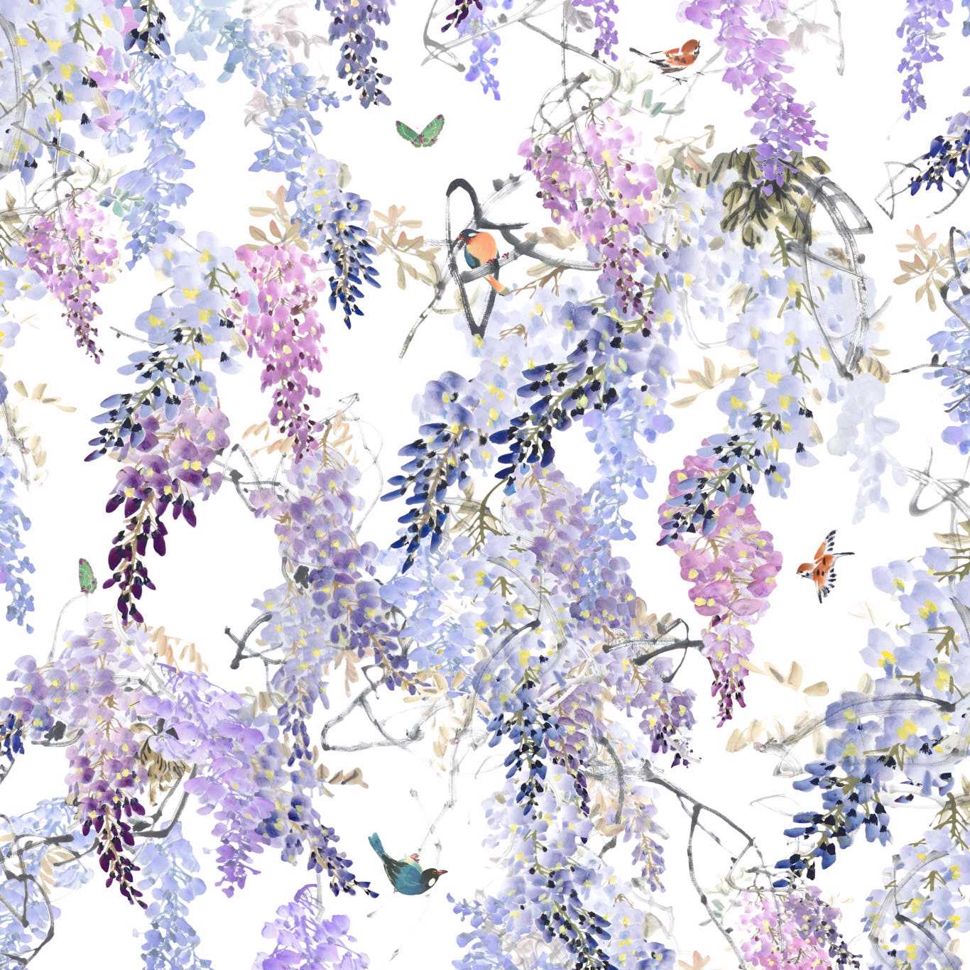 Wisteria Fall Panel A Wallpaper - Lilac - Sanderson - DWAP216296 - Premier Wallcovering