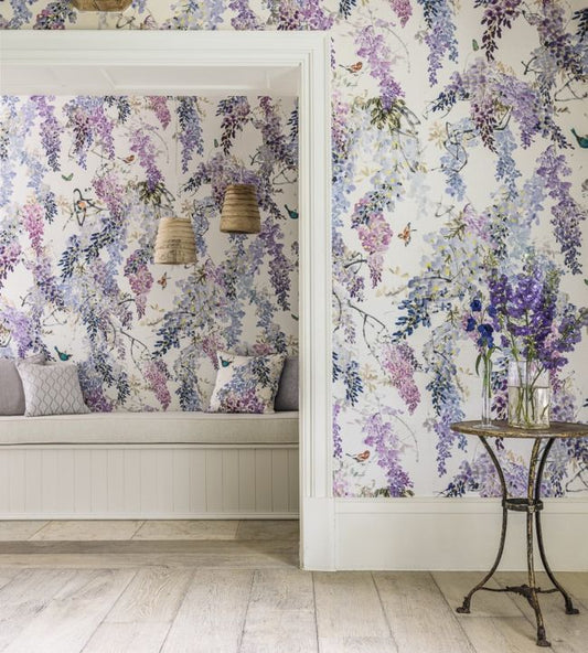 Wisteria Fall Panel B Wallpaper - Lilac - DWAP216297 - Sanderson - Premier Wallcovering