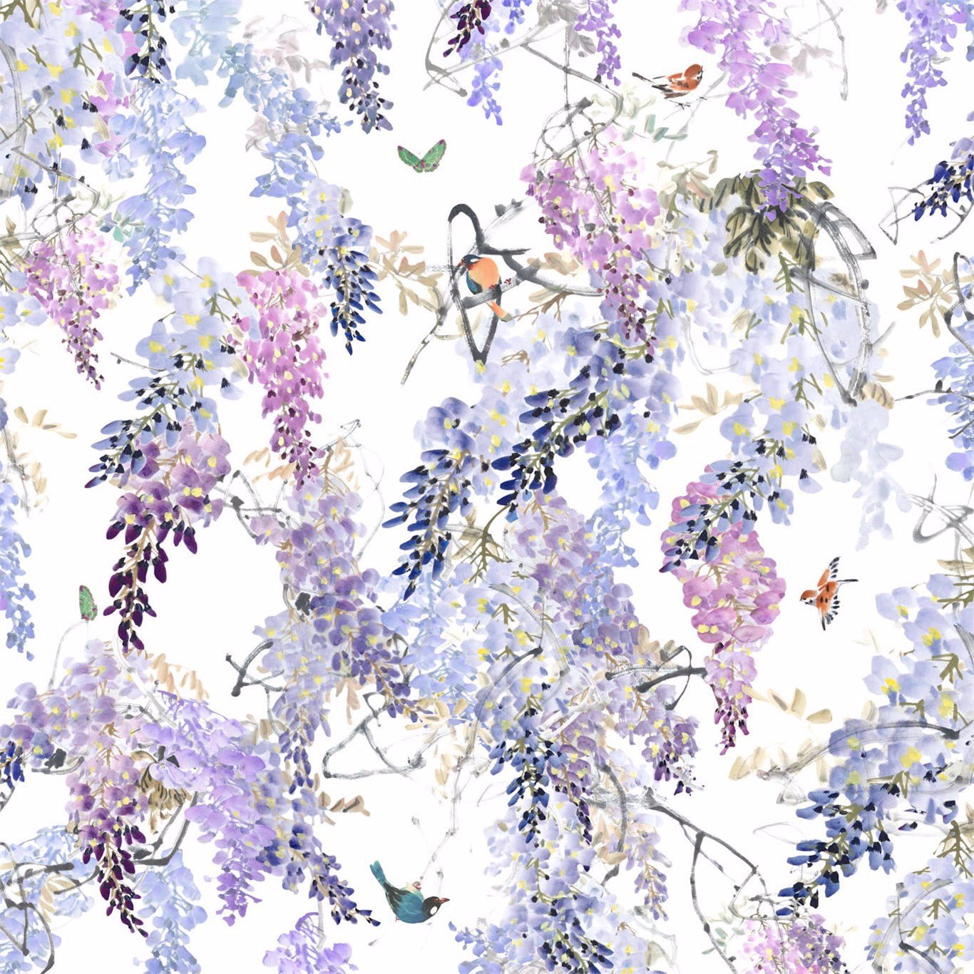 Wisteria Fall Panel B Wallpaper - Lilac - Sanderson - DWAP216297 - Premier Wallcovering