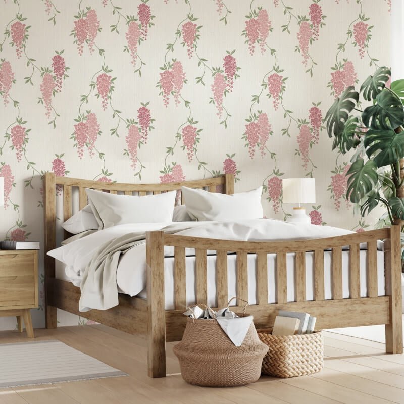Wisteria Floral Metallic Wallpaper - Pink - Fine Décor - FD43671 - Premier Wallcovering