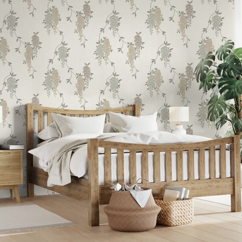 Wisteria Floral Metallic Wallpaper - Neutral - Fine Décor - FD43673 - Premier Wallcovering