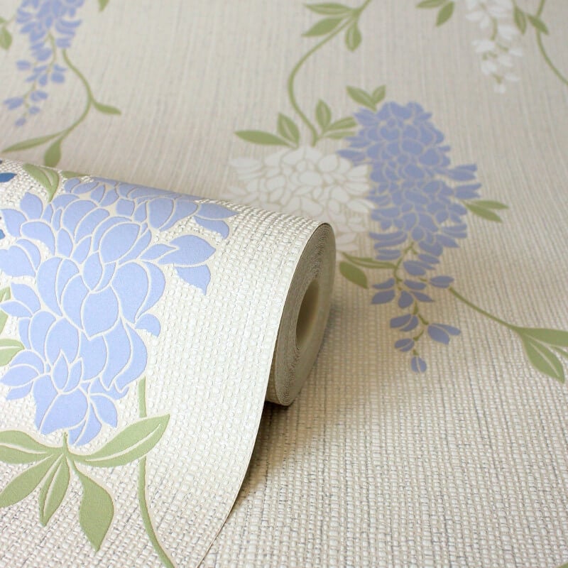 Wisteria Floral Metallic Wallpaper - Blue - Fine Décor - FD43674 - Premier Wallcovering