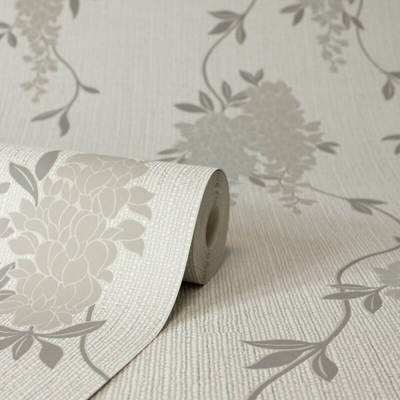 Wisteria Floral Metallic Wallpaper - Neutral - Fine Décor - FD43673 - Premier Wallcovering