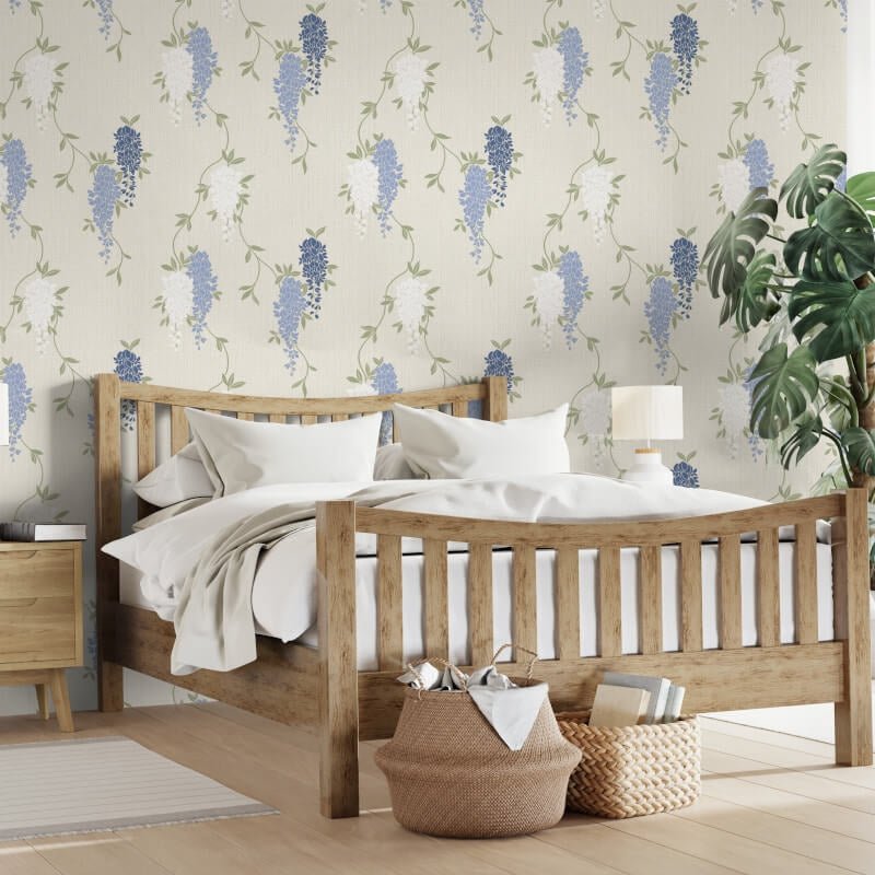 Wisteria Floral Metallic Wallpaper - Blue - Fine Décor - FD43674 - Premier Wallcovering