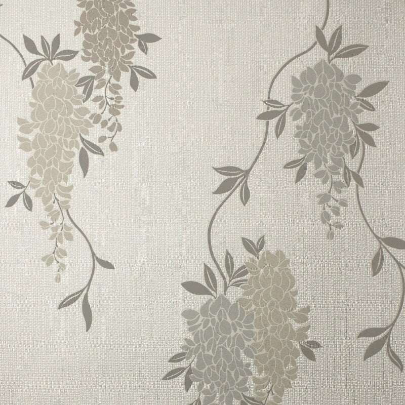 Wisteria Floral Metallic Wallpaper - Neutral - Fine Décor - FD43673 - Premier Wallcovering