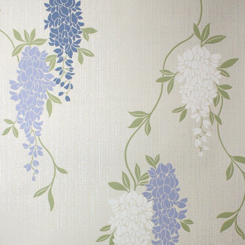 Wisteria Floral Metallic Wallpaper - Blue - Fine Décor - FD43674 - Premier Wallcovering