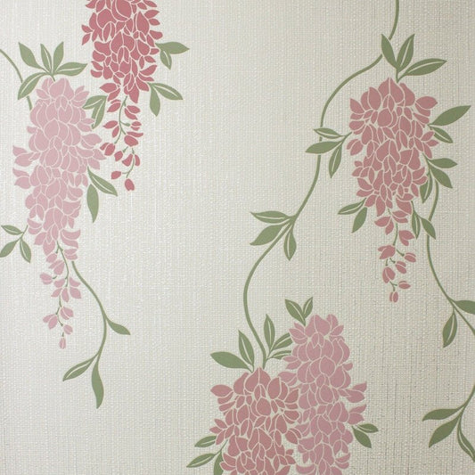 Wisteria Floral Metallic Wallpaper - Pink - Fine Décor - FD43671 - Premier Wallcovering