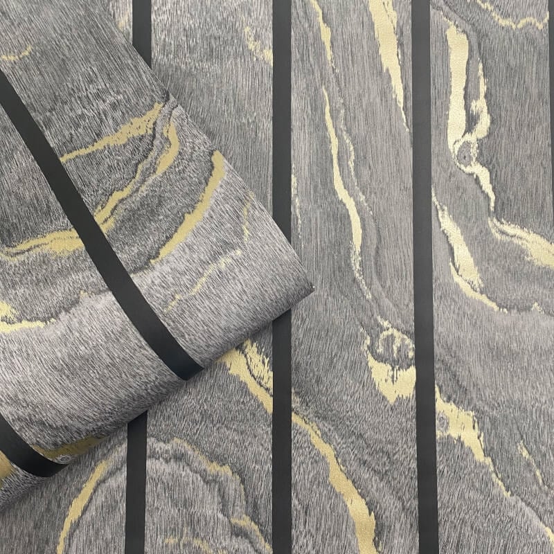 Woodgrain Panel Metallic Wallpaper - Charcoal/Gold - Muriva - 193503 - Premier Wallcovering