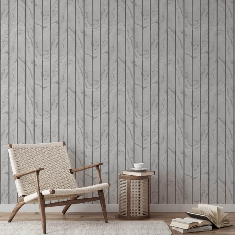 Woodgrain Panel Metallic Wallpaper - Silver - Muriva - 193502 - Premier Wallcovering