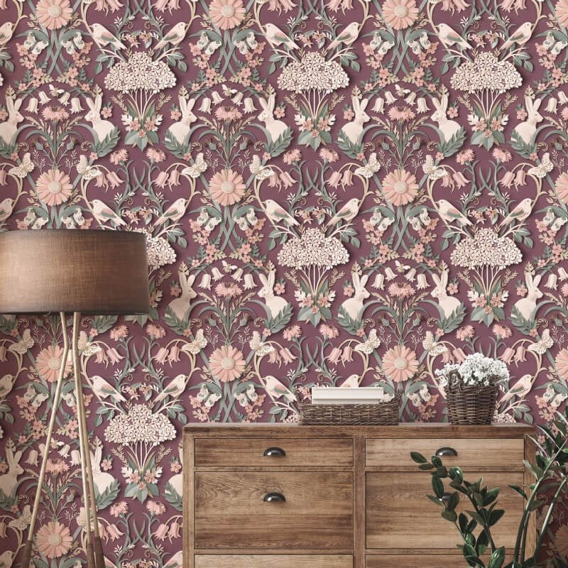 Woodland 3D Effect Wallpaper - Plum - Fine Décor - FD42949 - Premier Wallcovering