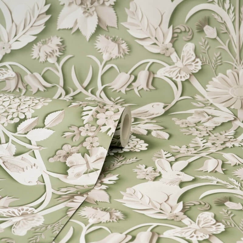 Woodland 3D Effect Wallpaper - Sage - Fine Décor - FD42951 - Premier Wallcovering